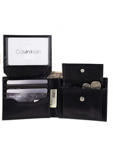 Calvin Klein Men's RFID Blocking Leather Bifold Coin Wallet- Black